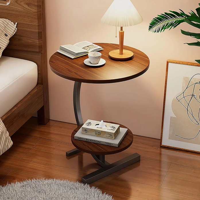 Masă de cafea rotundă, 2 blaturi din MDF, marimi diferite, pentru living, Maro/Negru, 40/30 x 60 cm [4]