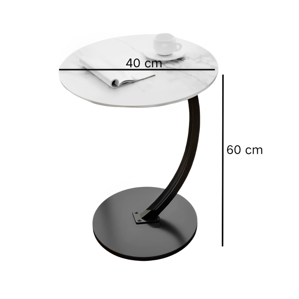 Masă de cafea rotundă, blat din MDF, pentru living, Alb/Negru, 40 x 60 cm [2]