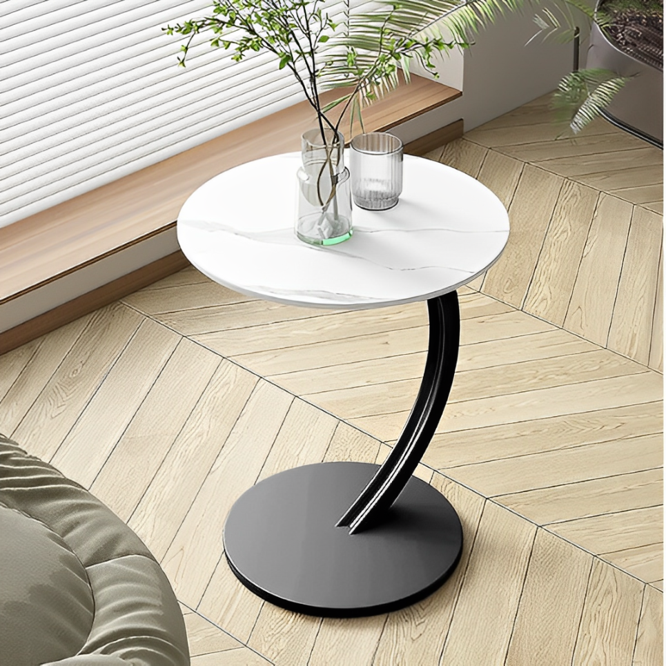 Masă de cafea rotundă, blat din MDF, pentru living, Alb/Negru, 40 x 60 cm [4]