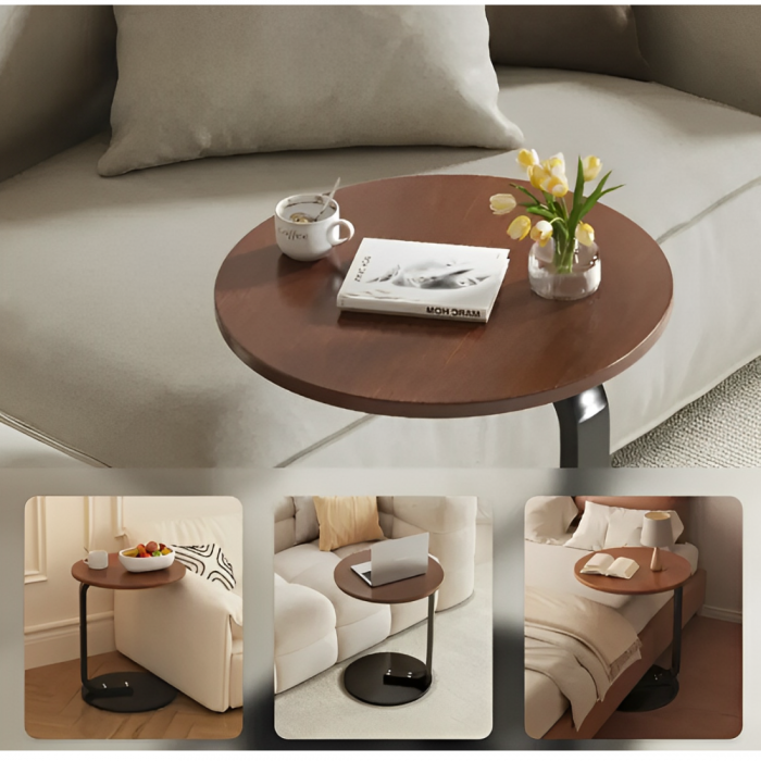 Masă de cafea rotundă, blat din MDF, pentru living, Maro/Negru, 50 x 60 cm [6]