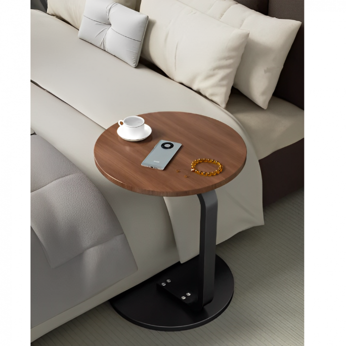 Masă de cafea rotundă, blat din MDF, pentru living, Maro/Negru, 50 x 60 cm [5]