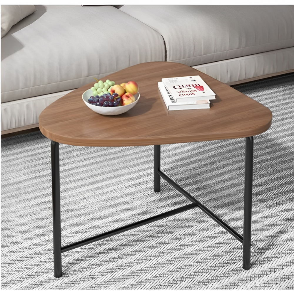 Masă de cafea triunghiulară, blat din MDF, pentru living, Maro/Negru, 64 x 52 cm [4]