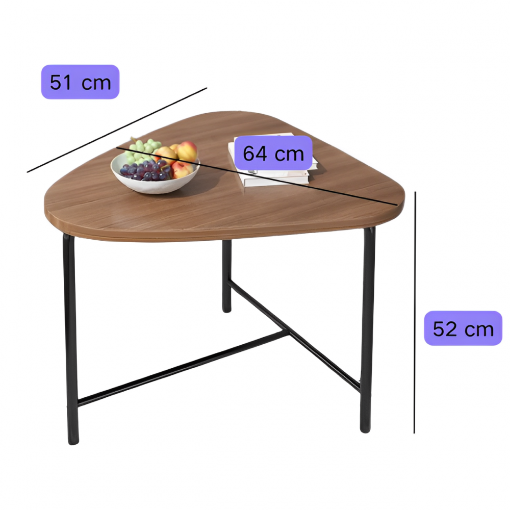 Masă de cafea triunghiulară, blat din MDF, pentru living, Maro/Negru, 64 x 52 cm [2]