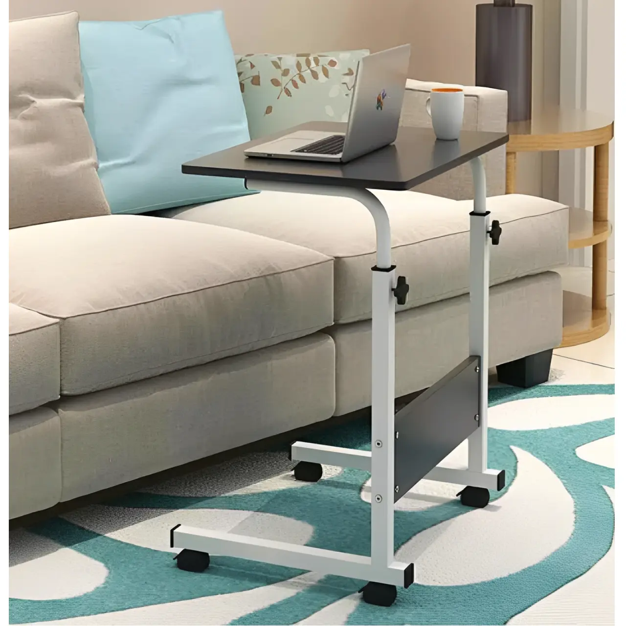Masa pentru laptop, de lucru, cu inaltime reglabila, roti, Alb/Negru, 60 x 40 x 70-80 cm [5]