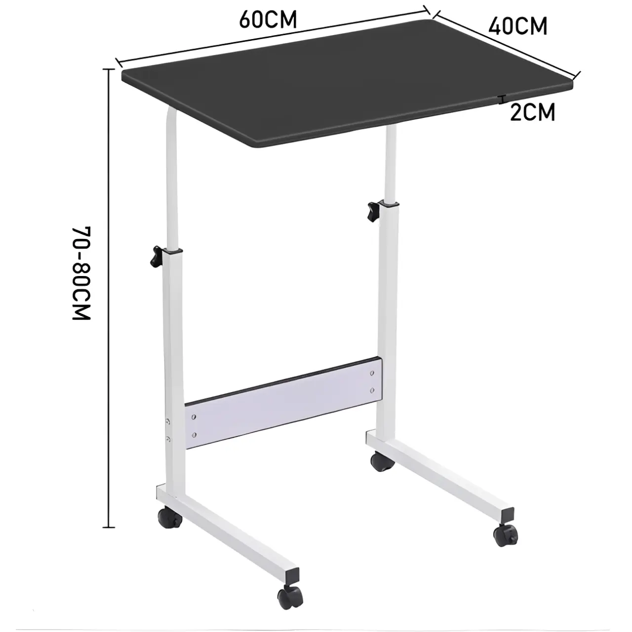 Masa pentru laptop, de lucru, cu inaltime reglabila, roti, Alb/Negru, 60 x 40 x 70-80 cm [3]