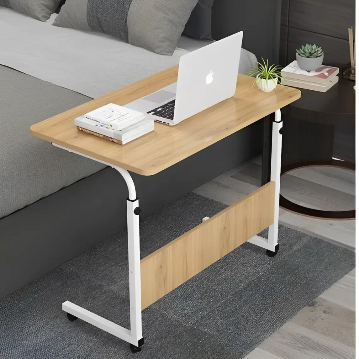 Masa pentru laptop, de lucru, cu inaltime reglabila, roti, Maro, 60 x 40 x 70-80 cm [5]