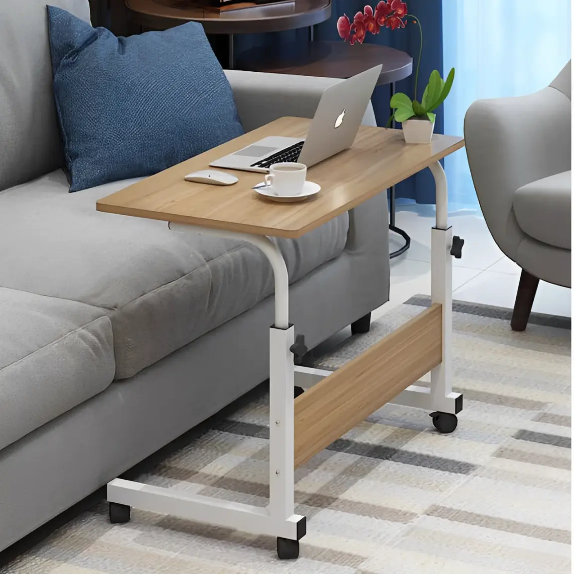Masa pentru laptop, de lucru, cu inaltime reglabila, roti, Maro, 60 x 40 x 70-80 cm [4]
