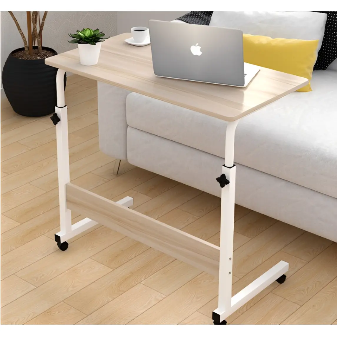 Masa pentru laptop, de lucru, cu inaltime reglabila, roti, Maro, 60 x 40 x 70-80 cm [2]