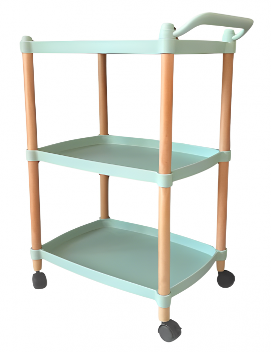 Masuta mobila cu maner, 3 blaturi din plastic, roti, Verde/Maro, 45 x 32 x 71 cm [3]