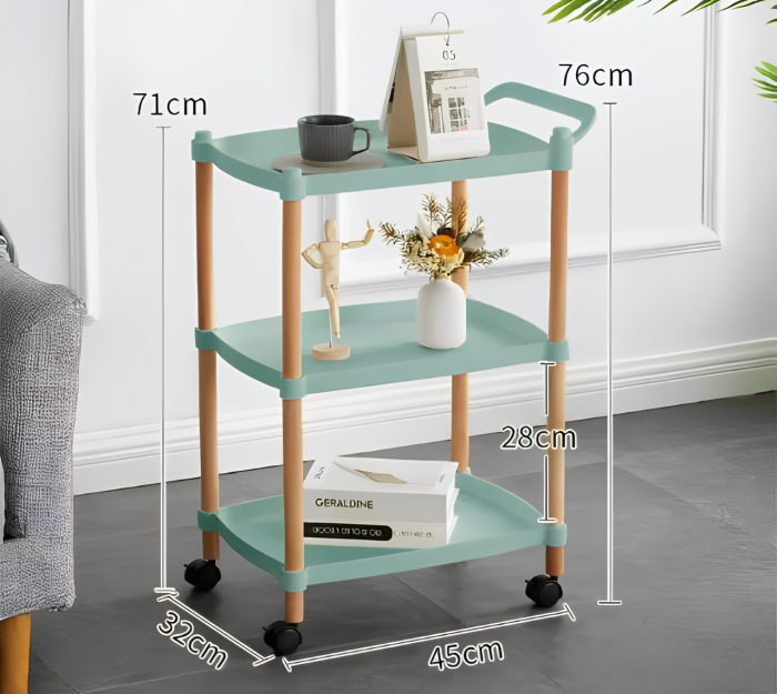 Masuta mobila cu maner, 3 blaturi din plastic, roti, Verde/Maro, 45 x 32 x 71 cm [4]