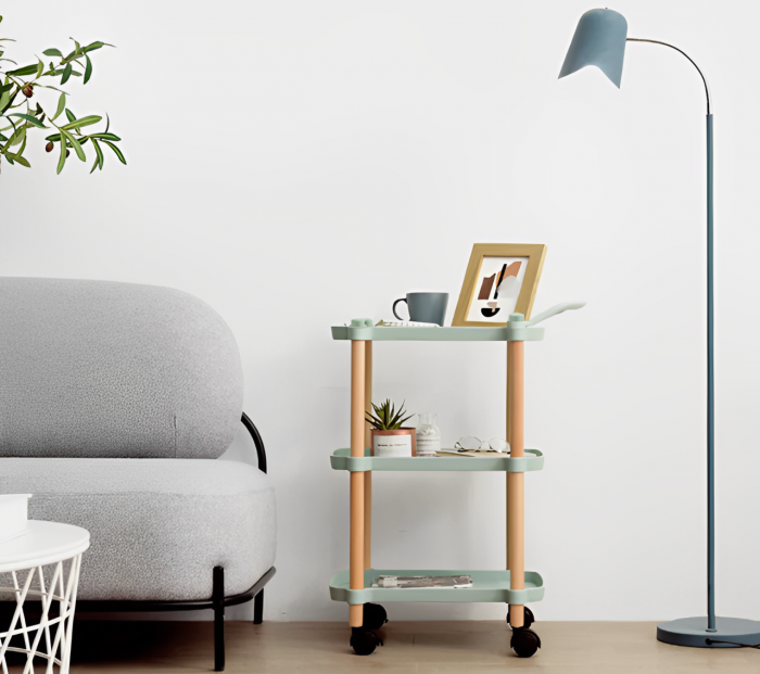 Masuta mobila cu maner, 3 blaturi din plastic, roti, Verde/Maro, 45 x 32 x 71 cm [5]