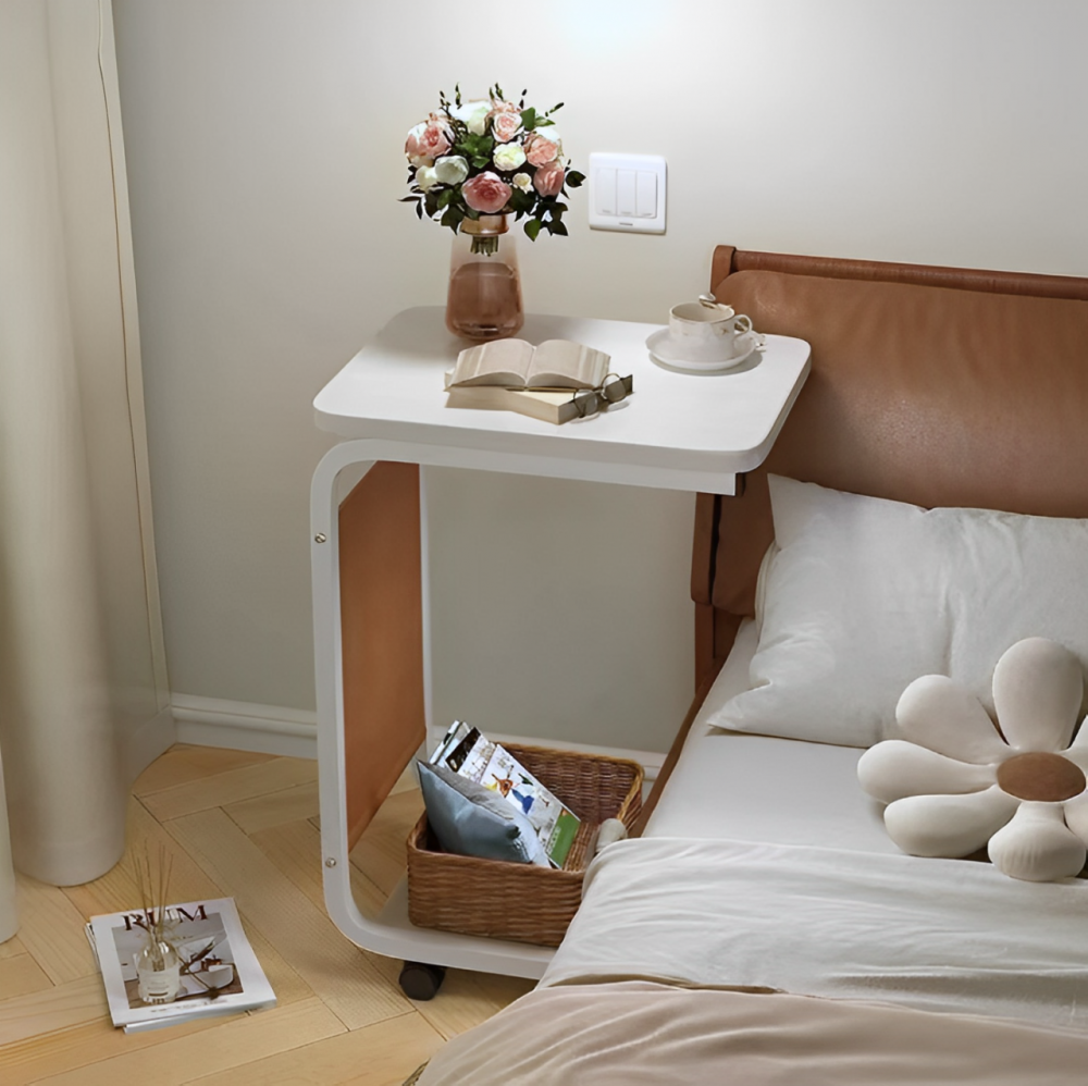 Masuta mobila pentru cafea, 2 blaturi, din MDF, spatiu de depozitare, Alb-Gri, 45 x 30 x 65 cm [6]