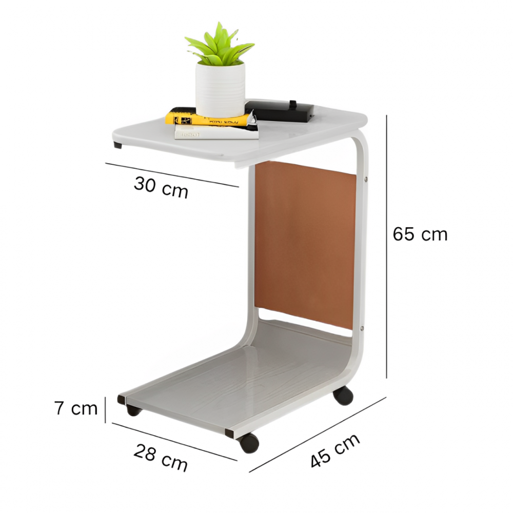 Masuta mobila pentru cafea, 2 blaturi, din MDF, spatiu de depozitare, Alb-Gri, 45 x 30 x 65 cm [2]