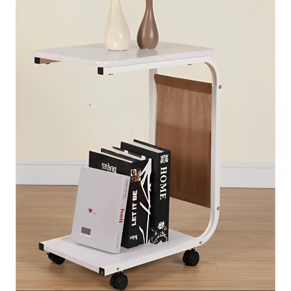 Masuta mobila pentru cafea, 2 blaturi, din MDF, spatiu de depozitare, Alb-Gri, 45 x 30 x 65 cm [3]