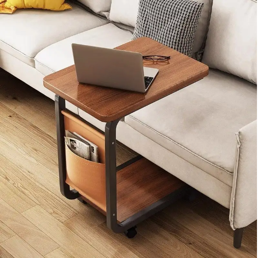 Masuta mobila pentru cafea, 2 blaturi, din MDF, spatiu de depozitare, Maro, 45 x 30 x 65 cm [5]