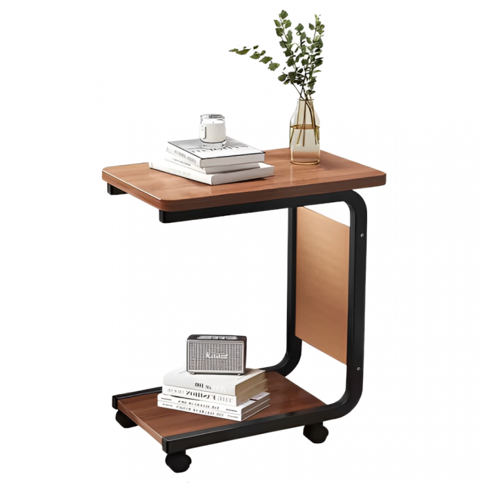 Masuta mobila pentru cafea, 2 blaturi, din MDF, spatiu de depozitare, Maro, 45 x 30 x 65 cm [3]