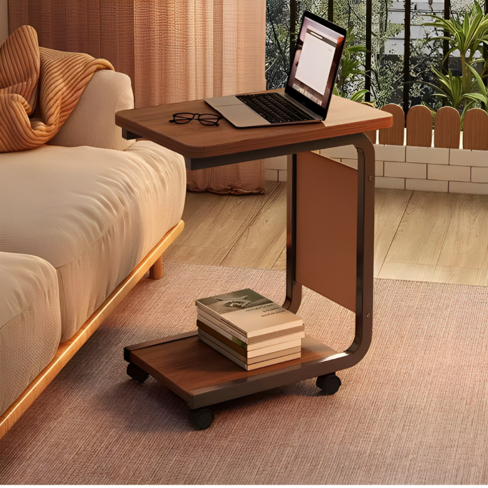 Masuta mobila pentru cafea, 2 blaturi, din MDF, spatiu de depozitare, Maro, 45 x 30 x 65 cm [2]
