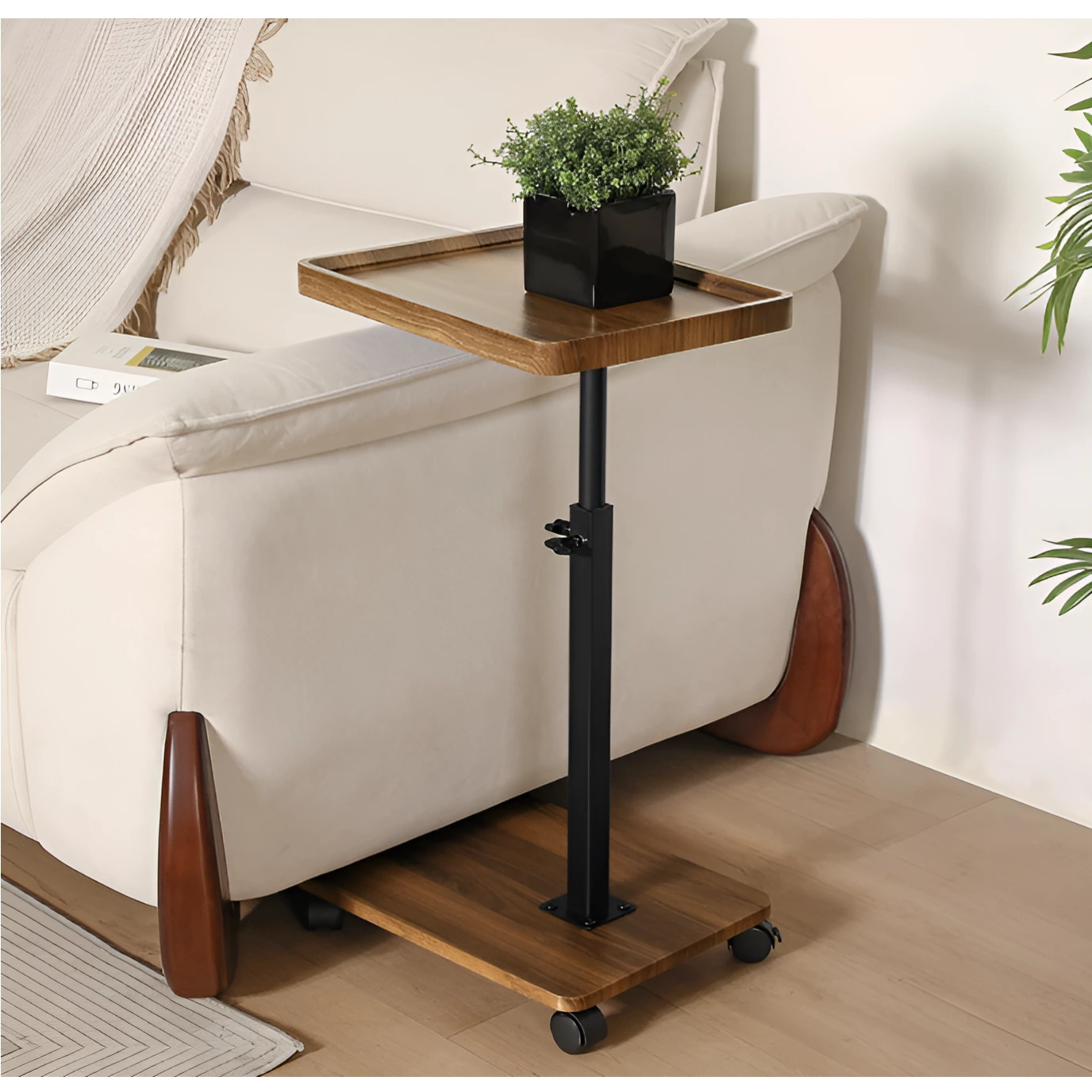 Masuta mobila pentru cafea, 2 blaturi MDF, inaltime ajustabila, Herum, Maro/Negru, 40 x 30 x 45-80 cm [5]
