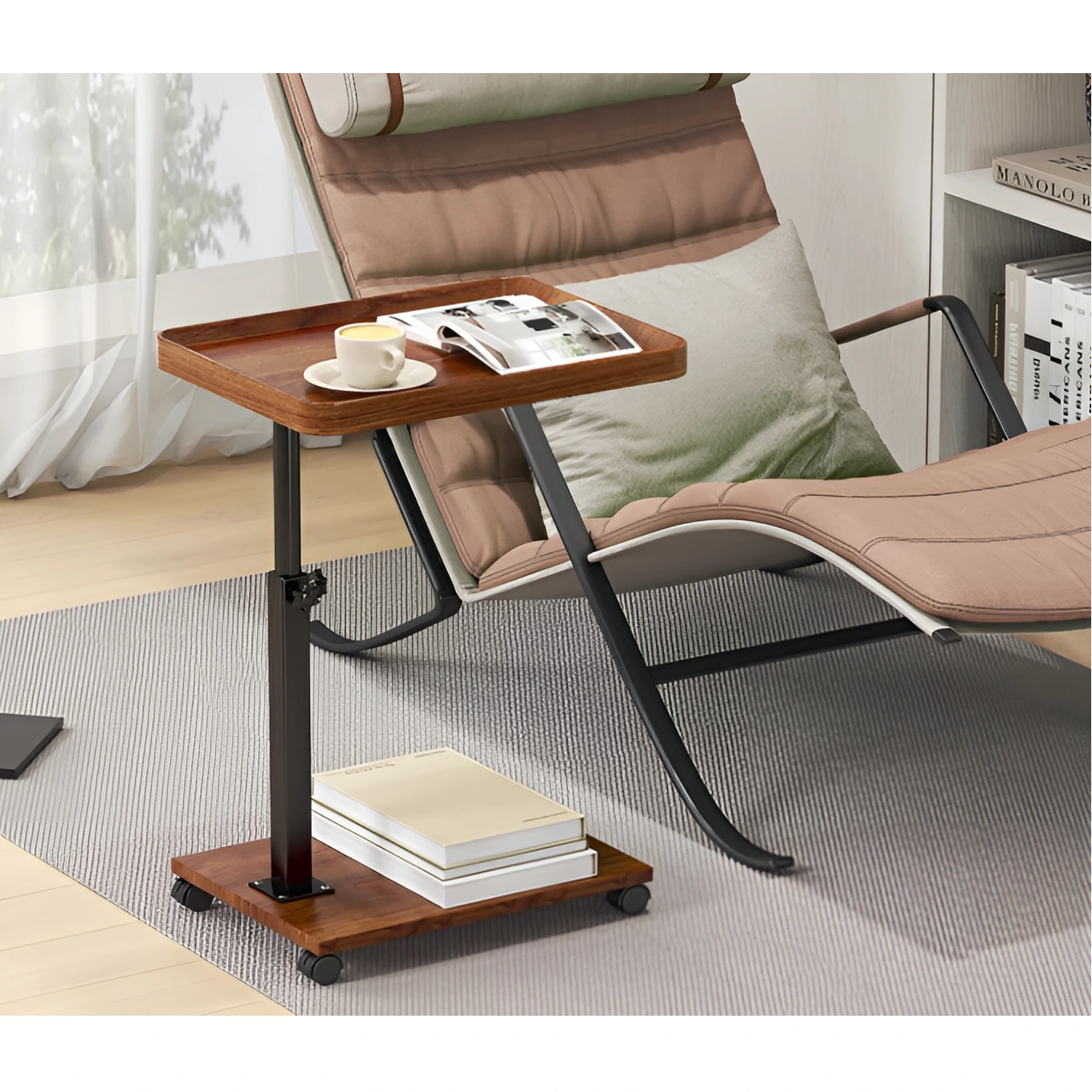 Masuta mobila pentru cafea, 2 blaturi MDF, inaltime ajustabila, Herum, Maro/Negru, 40 x 30 x 45-80 cm [2]