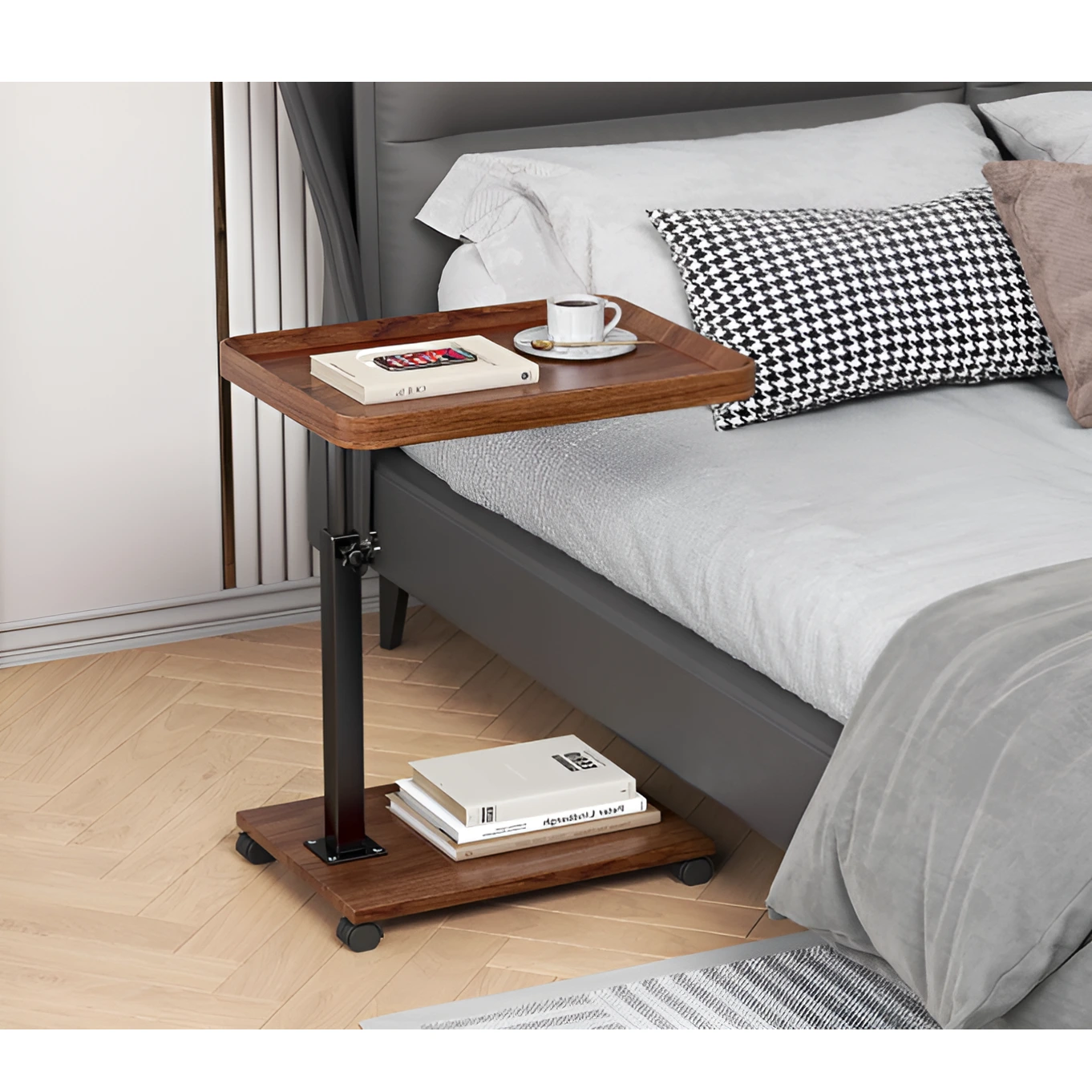 Masuta mobila pentru cafea, 2 blaturi MDF, inaltime ajustabila, Herum, Maro/Negru, 40 x 30 x 45-80 cm [6]