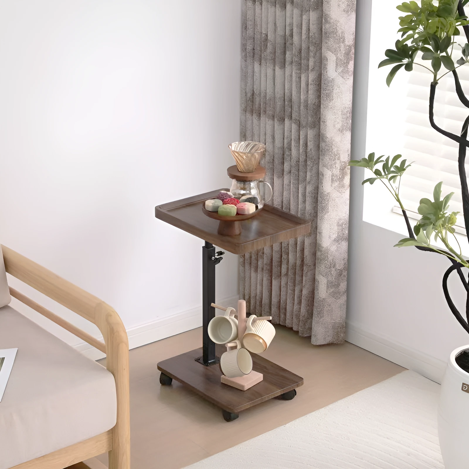 Masuta mobila pentru cafea, 2 blaturi MDF, inaltime ajustabila, Herum, Maro/Negru, 40 x 30 x 45-80 cm [4]