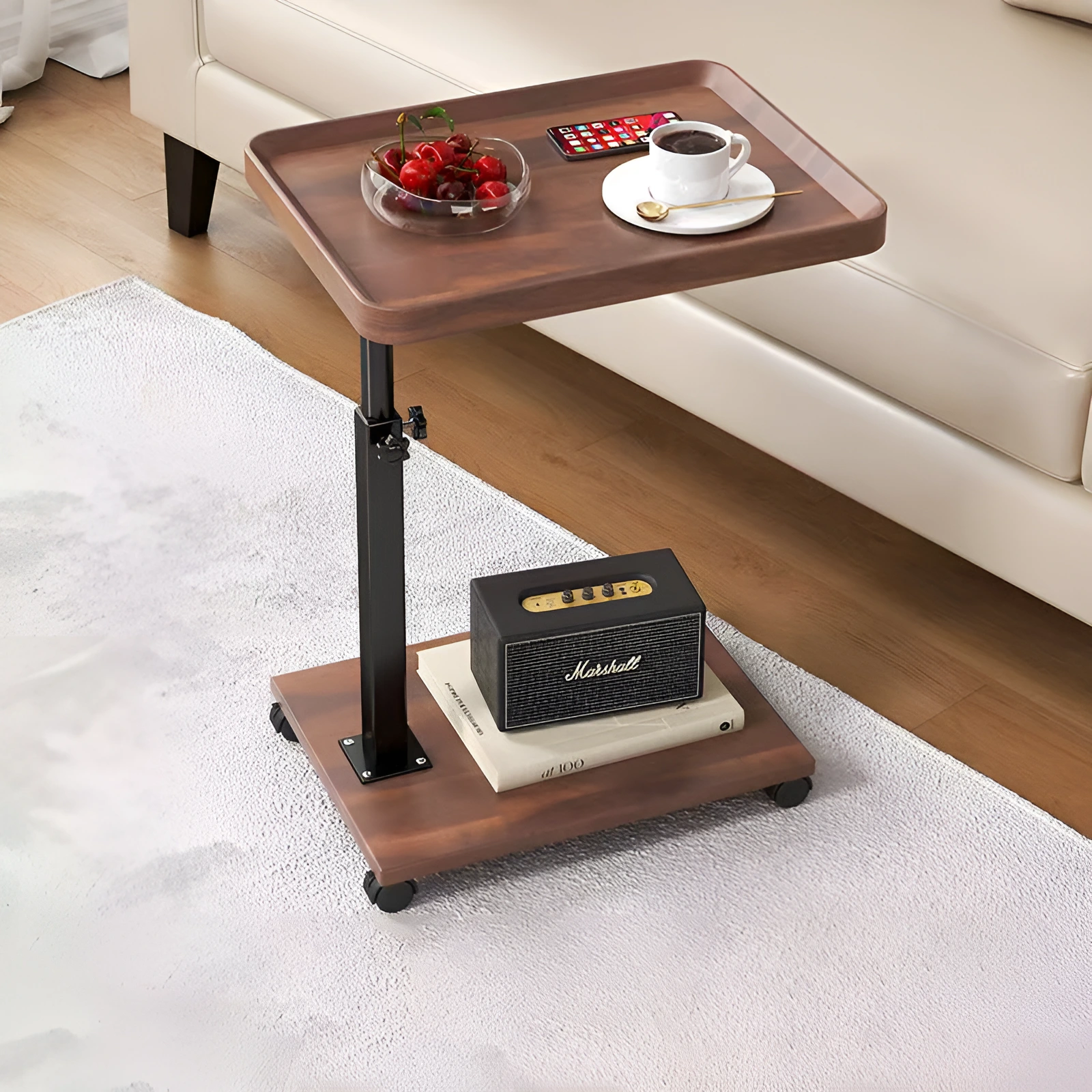 Masuta mobila pentru cafea, 2 blaturi MDF, inaltime ajustabila, Herum, Maro/Negru, 40 x 30 x 45-80 cm [1]
