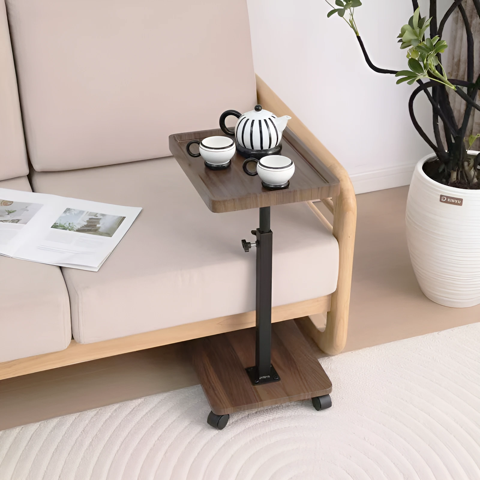 Masuta mobila pentru cafea, 2 blaturi MDF, inaltime ajustabila, Herum, Maro/Negru, 40 x 30 x 45-80 cm [3]