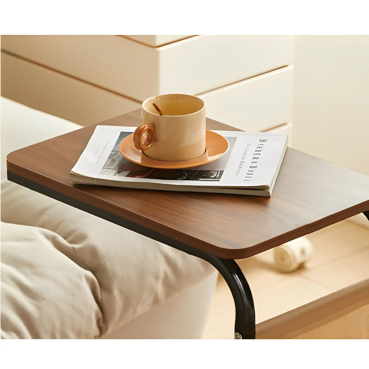 Masuta pentru cafea mobila, 2 blaturi MDF, buzunar de depozitare, Maro/Negru, 40 x 30 x 62 cm [3]