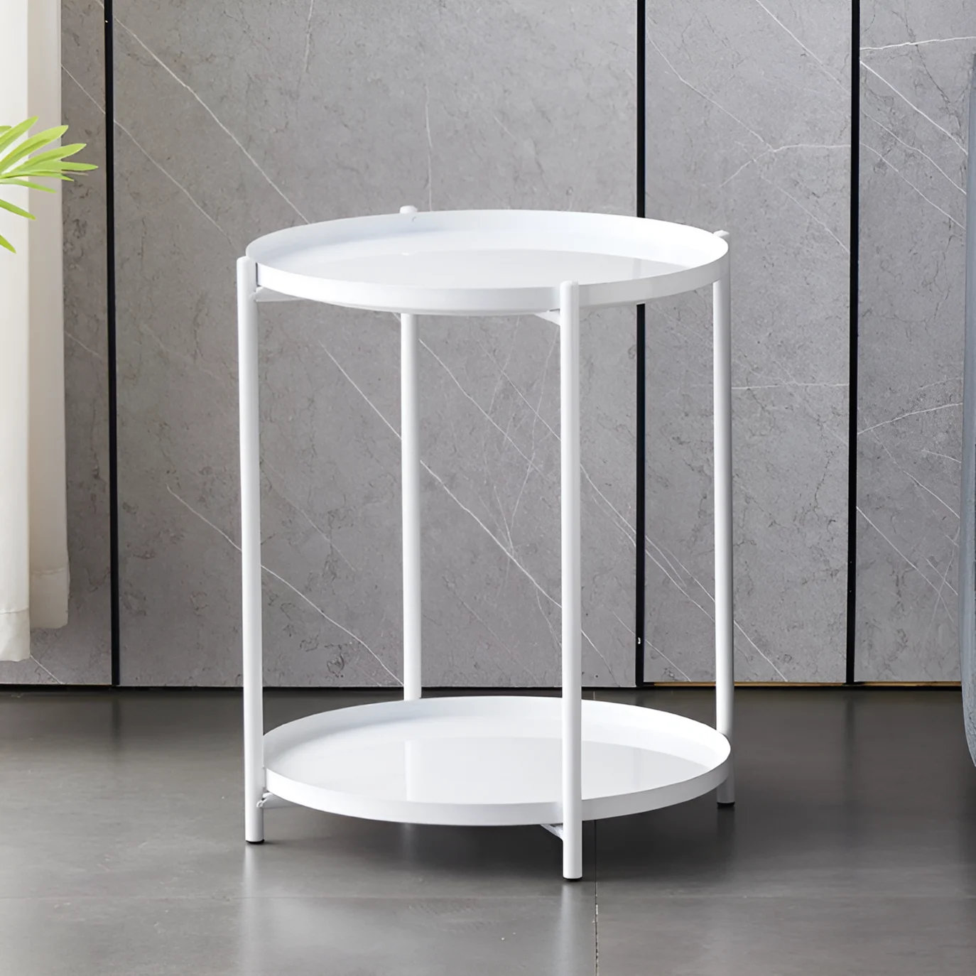 Masuta pentru cafea rotunda, metalica, cu 2 blaturi, Alb, 42 x 52 cm [3]