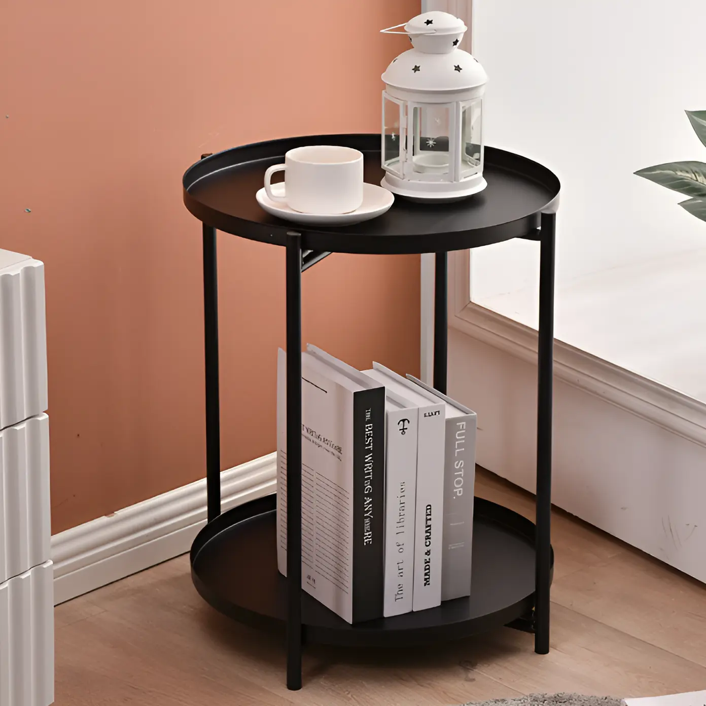 Masuta pentru cafea rotunda, metalica, cu 2 blaturi, Negru, 42 x 52 cm [3]