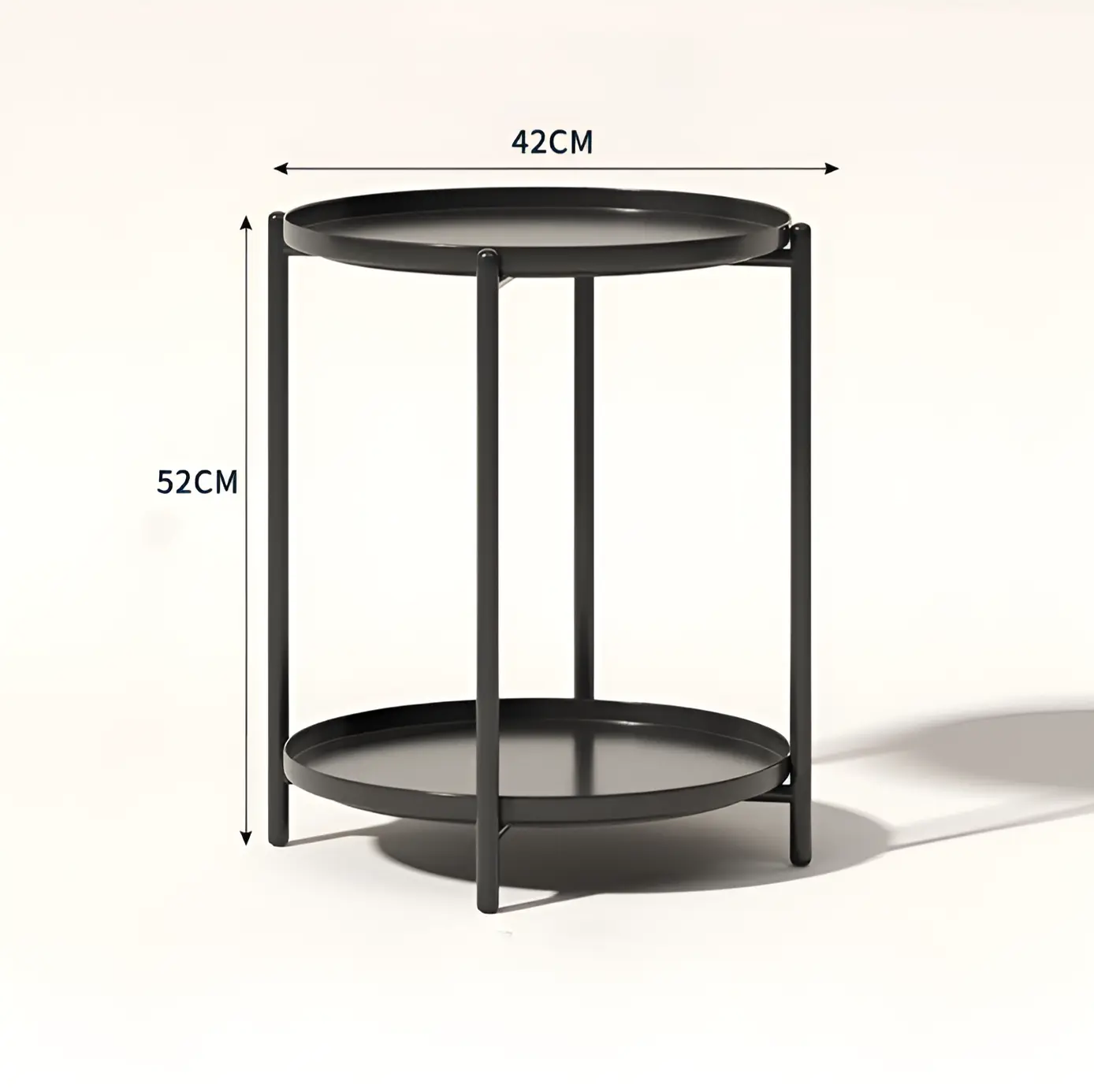 Masuta pentru cafea rotunda, metalica, cu 2 blaturi, Negru, 42 x 52 cm [2]