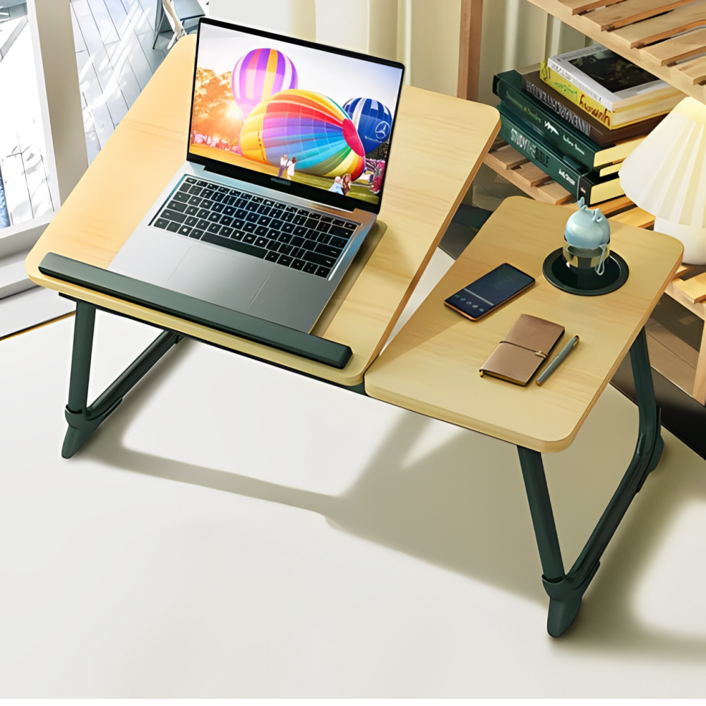Masuta pentru laptop din MDF, cu suport pentru pahar, inclinare reglabila, Lemn, 60 x 32 x 25 cm [3]