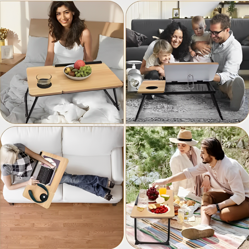 Masuta pentru laptop din MDF, cu suport pentru pahar, inclinare reglabila, Lemn, 60 x 32 x 25 cm [5]