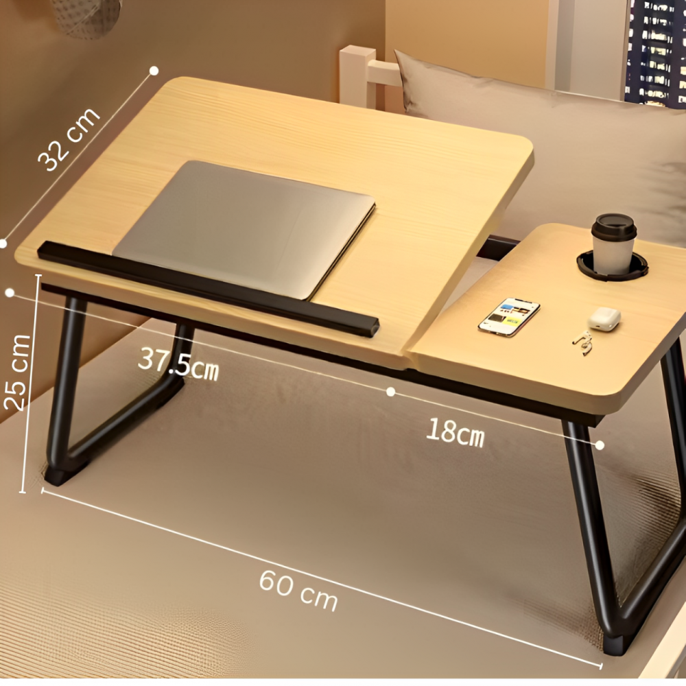 Masuta pentru laptop din MDF, cu suport pentru pahar, inclinare reglabila, Lemn, 60 x 32 x 25 cm [2]