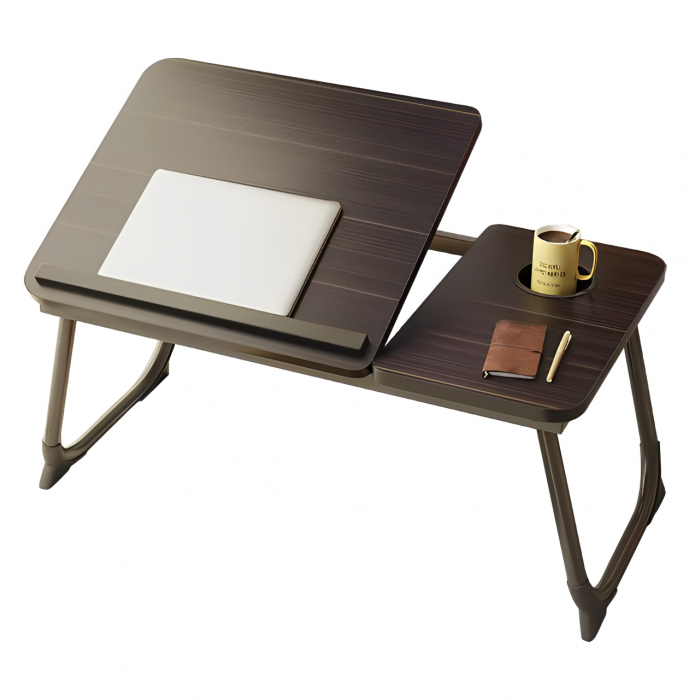 Masuta pentru laptop din MDF, cu suport pentru pahar, inclinare reglabila, Negru, 60 x 32 x 25 cm [2]