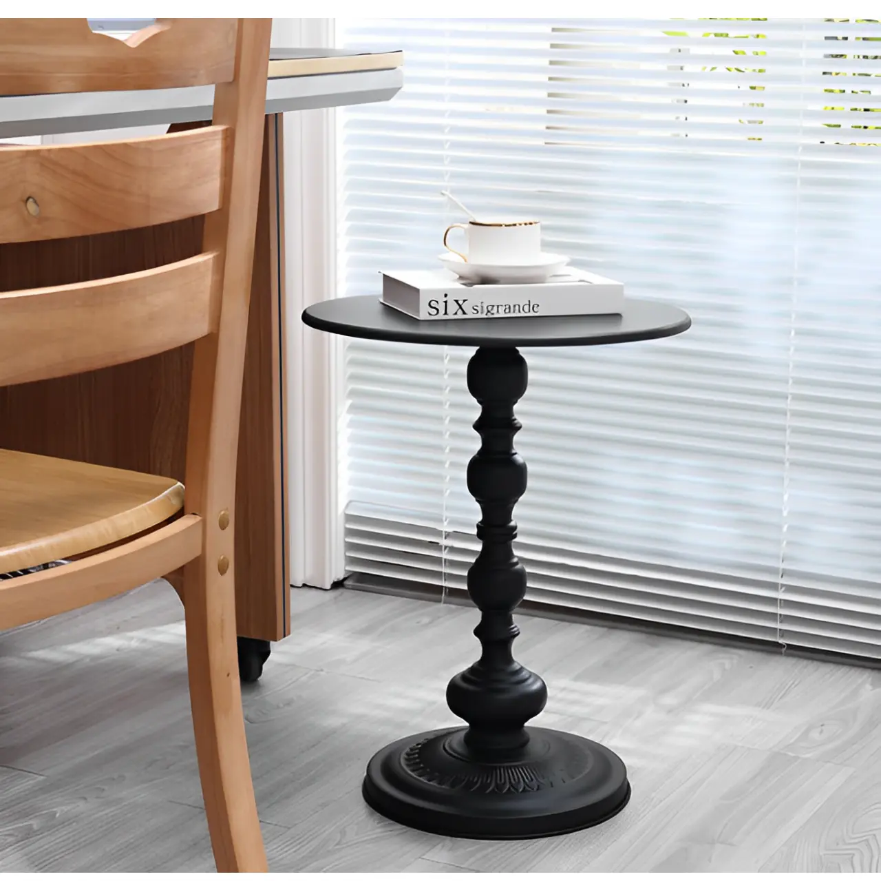 Masuta rotunda pentru cafea, din metal, pentru living, Negru, 42 x 52 cm [4]
