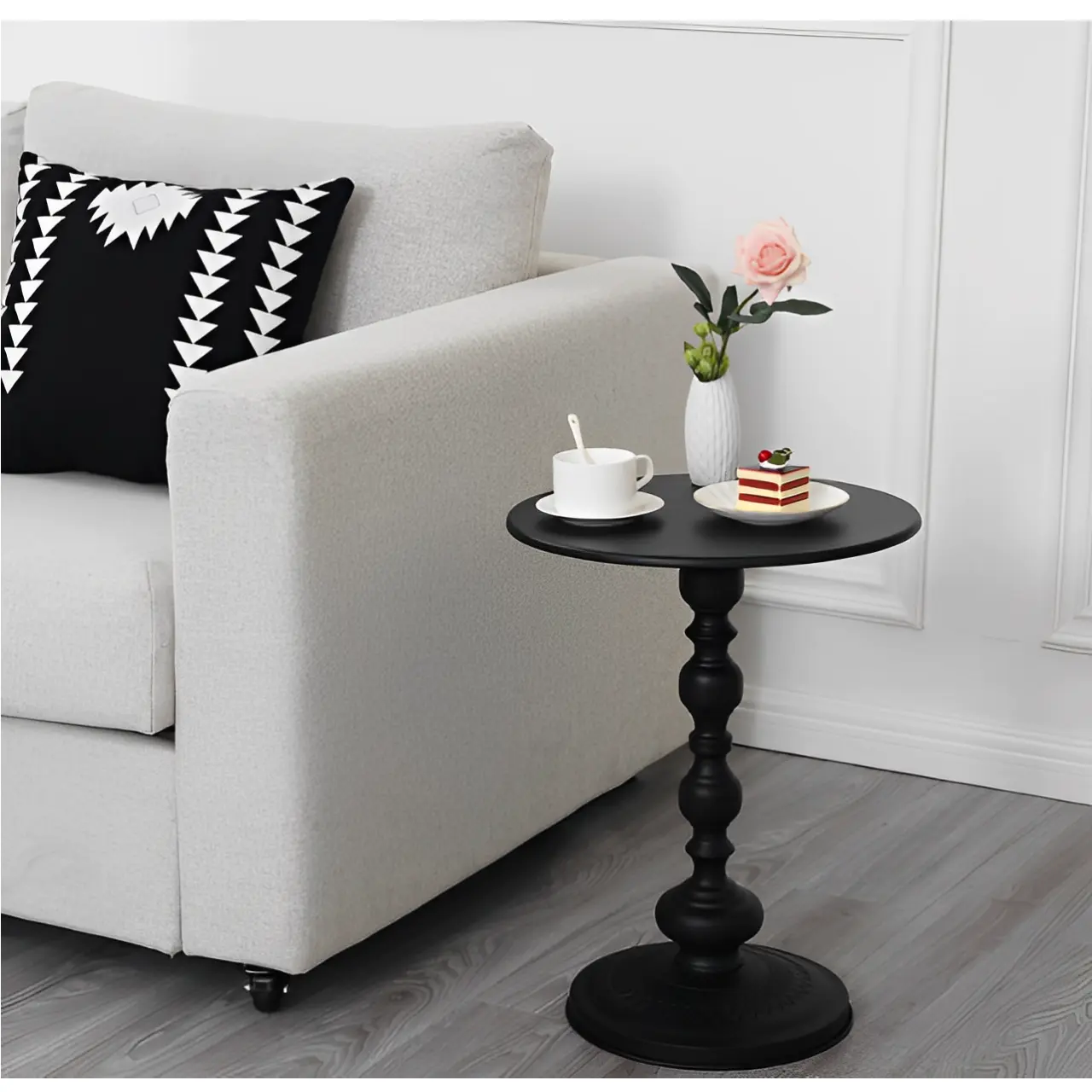 Masuta rotunda pentru cafea, din metal, pentru living, Negru, 42 x 52 cm [3]