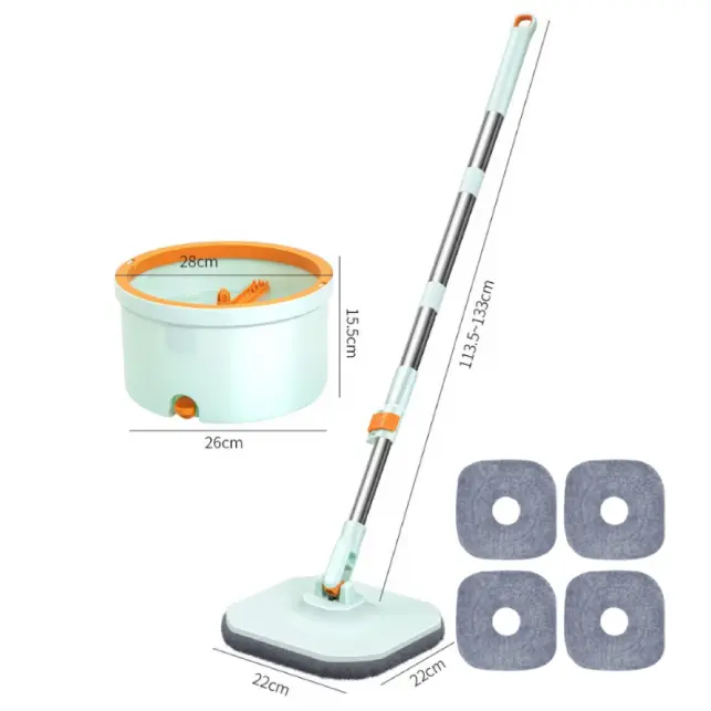 Mop patrat plat si galeata rotativa rotunda, separare apa, 4 lavete din microfibra, Verde/Portocaliu [6]