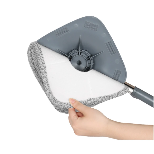 Mop plat si galeata rotativa, separare apa, 4 lavete din microfibra, Gri [6]