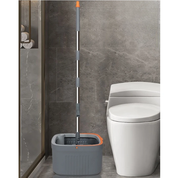Mop plat si galeata rotativa, separare apa, 4 lavete din microfibra, Gri [5]
