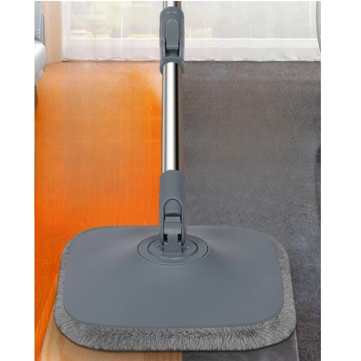 Mop plat si galeata rotativa, separare apa, 4 lavete din microfibra, Gri [2]