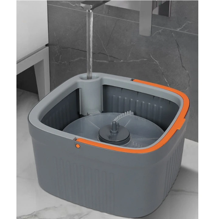 Mop plat si galeata rotativa, separare apa, 4 lavete din microfibra, Gri [4]