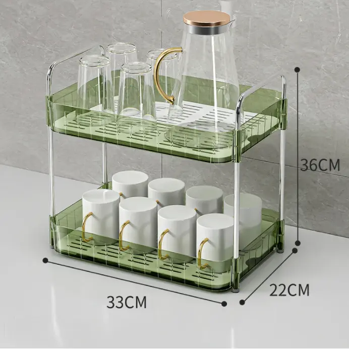 Organizator cu 2 niveluri, din plastic, practic, util, Verde, 33 x 22 x 36 cm [2]