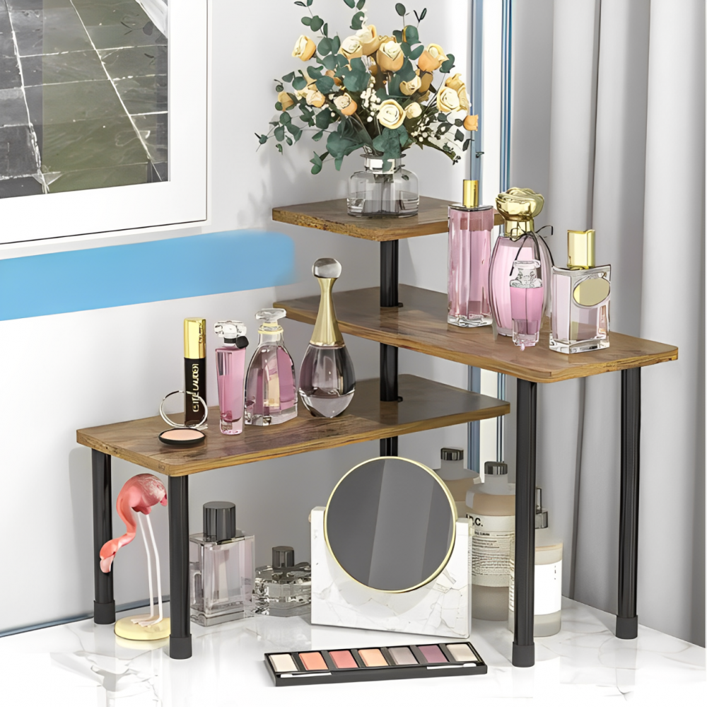 Organizator de colt pentru bucătărie, cu 3 rafturi rotative, Maro/Negru, 66 x 17.5 x 38 cm [5]