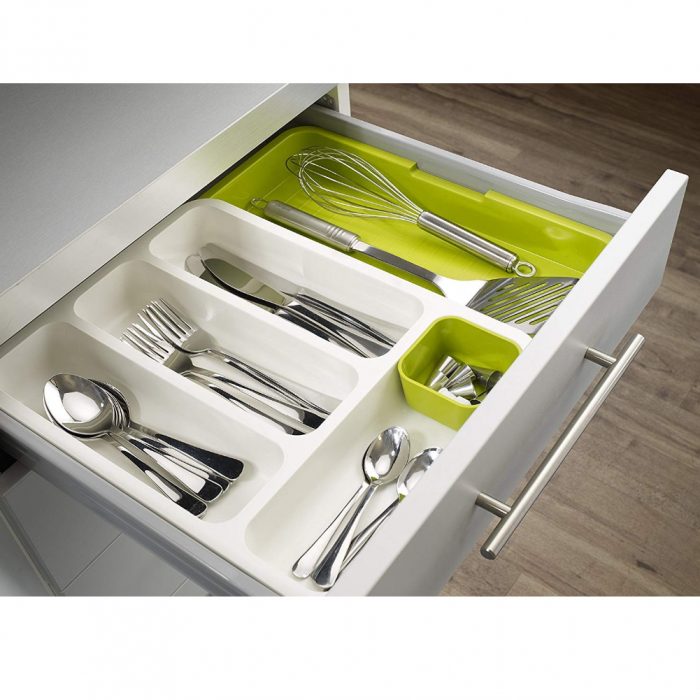 Organizator de tacamuri pentru sertar, extensibil, Verde / Alb, 36 x 47 x 5 cm [2]