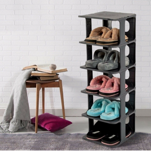 Organizator din plastic pentru incaltaminte cu 5 niveluri, Negru, 25 x 28 x 78 cm [5]