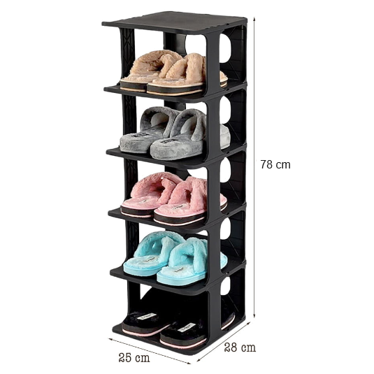 Organizator din plastic pentru incaltaminte cu 5 niveluri, Negru, 25 x 28 x 78 cm [3]