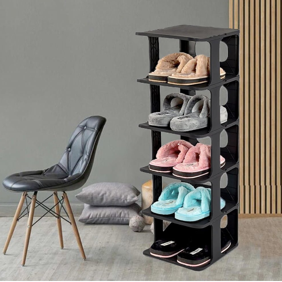 Organizator din plastic pentru incaltaminte cu 5 niveluri, Negru, 25 x 28 x 78 cm [4]