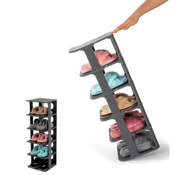 Organizator din plastic pentru incaltaminte cu 5 niveluri, Negru, 25 x 28 x 78 cm [2]