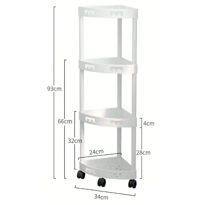 Raft de organizare pentru baie cu 4 etaje si roti, Alb, 34 x 24 x 93 cm [3]
